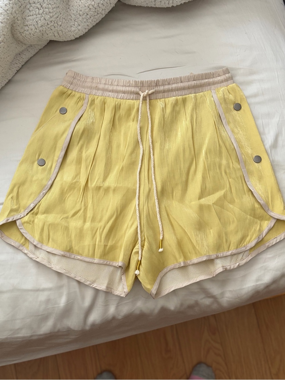 Mystree Yellow Athletic Drawstring Shorts with Contrast Trim